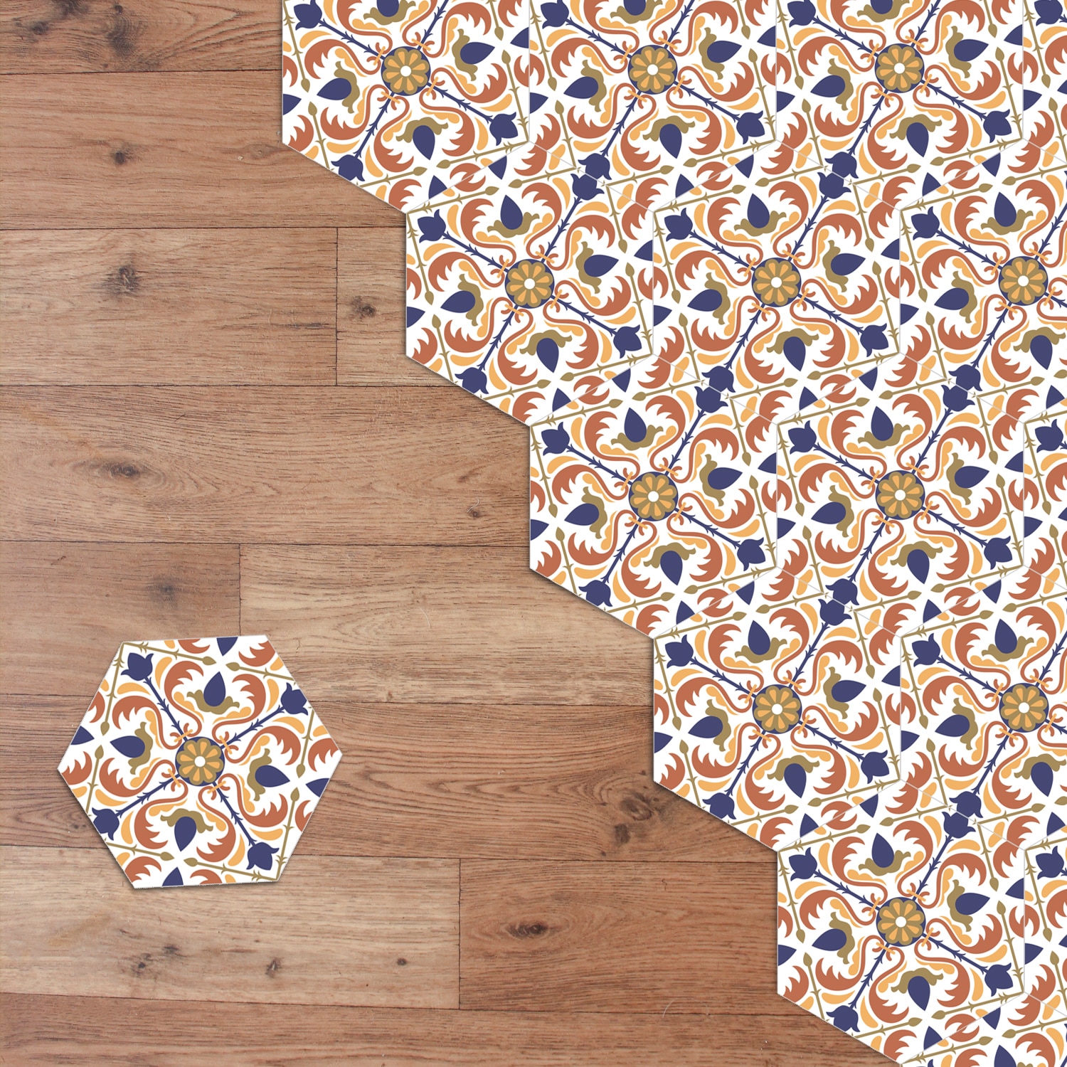 Floral Pattern Hexagon Floor Tiles – Seamingless – Walplus