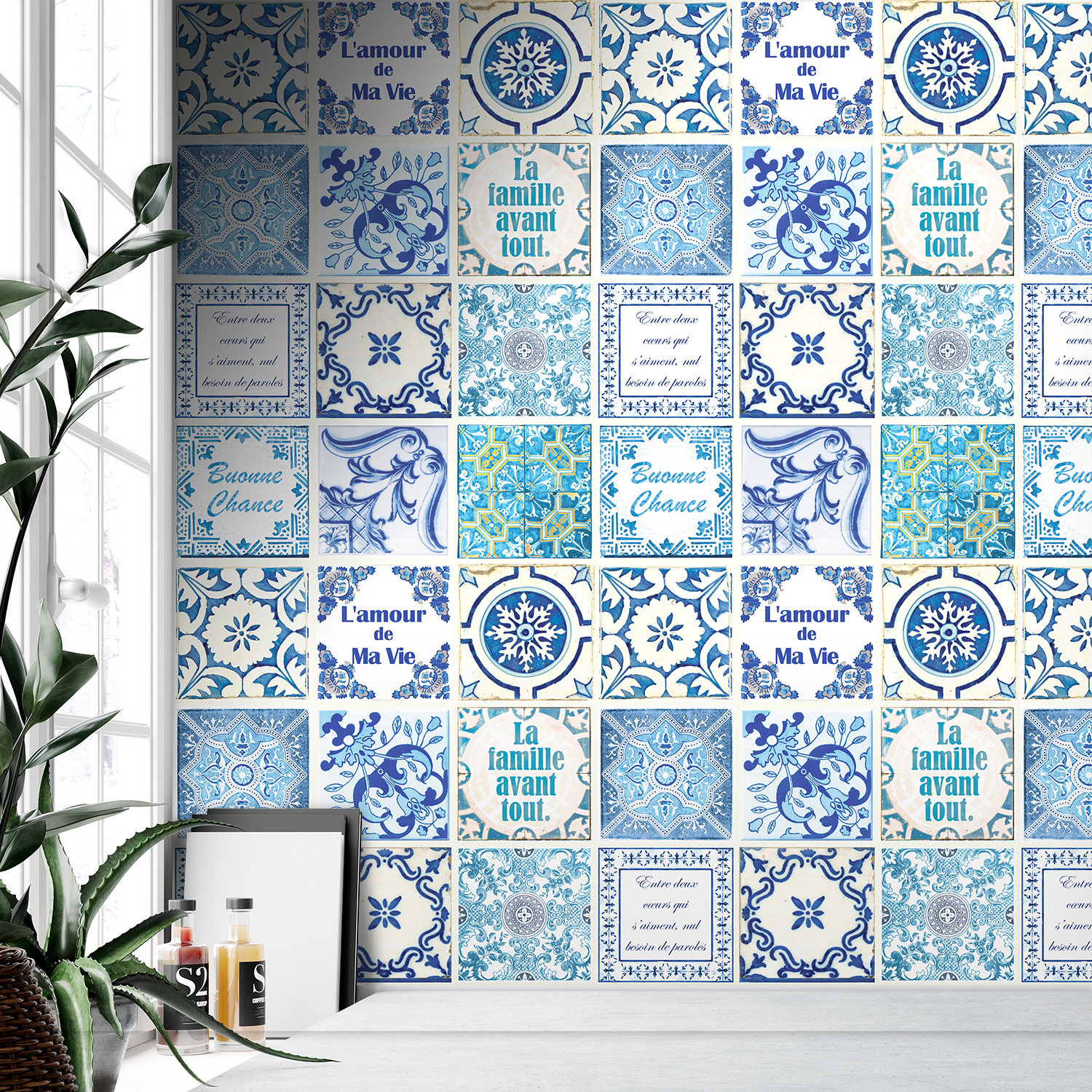 Blue Vintage Mosaic Tiles French Walplus