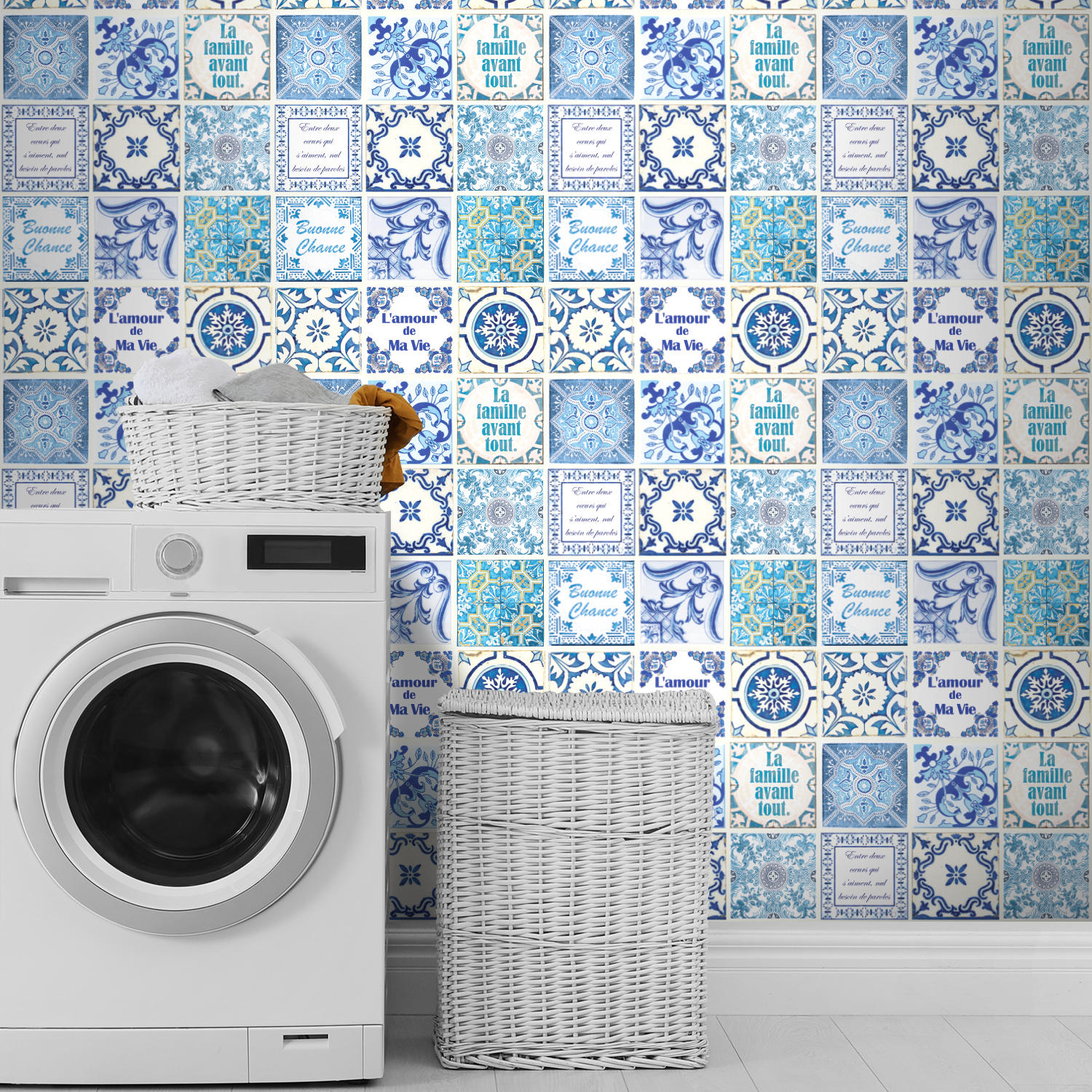 Blue Vintage Mosaic Tiles French Walplus