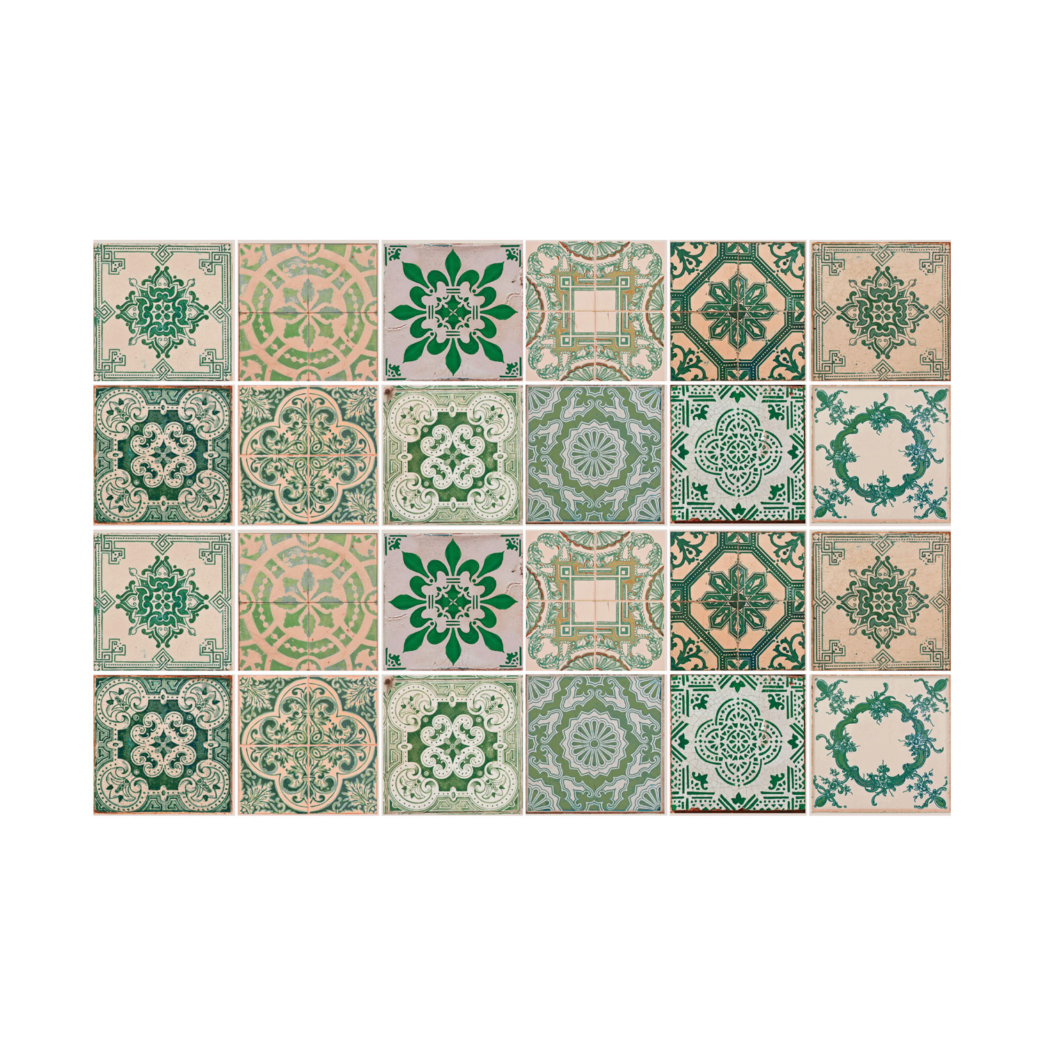 Vintage Green Antique Azulejo Wall Tile Sticker Set Walplus